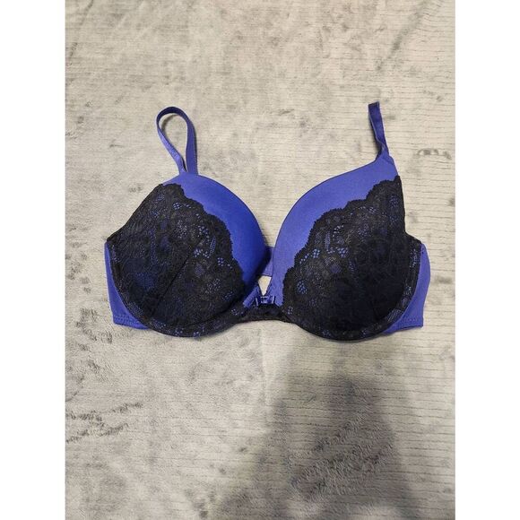 Maidenform Push-Up Bra Style 06495 Size 34C Blue with Black Lace Trim - Picture 1 of 3